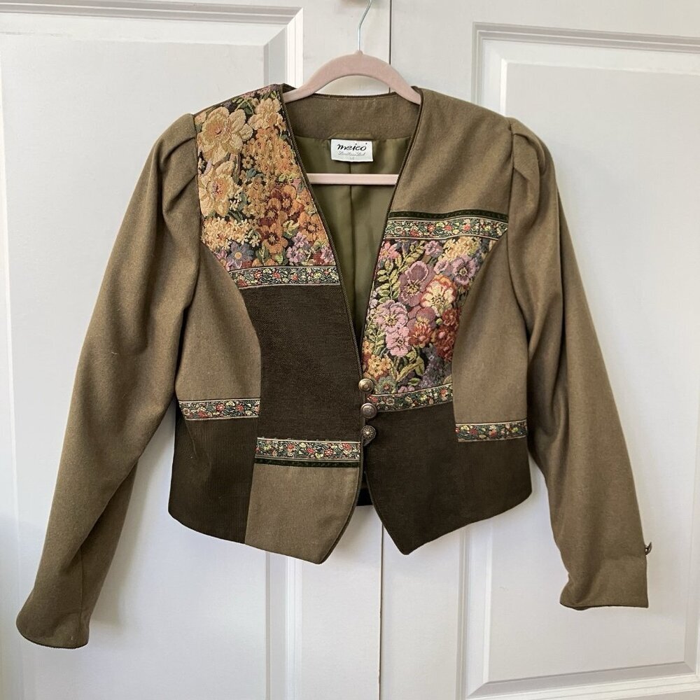 Vintage Meico Landhaus Look Blazer Jacket Womens Patchwork Wool Germany‎ Floral